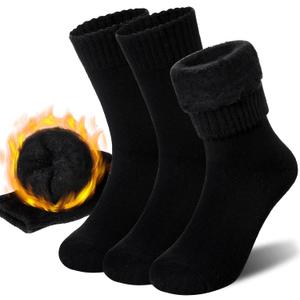 AMENLAN Women Heated Socks Ski Winter Thermal Hiking Snowboarding Thick Boot Insulated Socks (3 Pairs, Black)