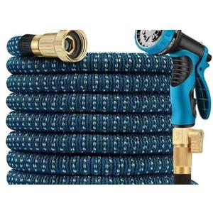 100 ft Expandable Garden Hose with 10 Patterns Nozzle,Kink-free, Flexible Expanding Water Hoses with 3/4" Solid Fittings and 4-Layer Latex Core - Garden Hoses