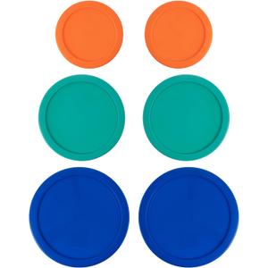 Replacement Lids for Pyrex Containers Round Glass Food Plastic - (2) 2-Cup Orange, (2) 4-Cup Teal, (2) 7-Cup Blue - BPA-Free, Dishwasher & Microwave Safe (Bundle 1)