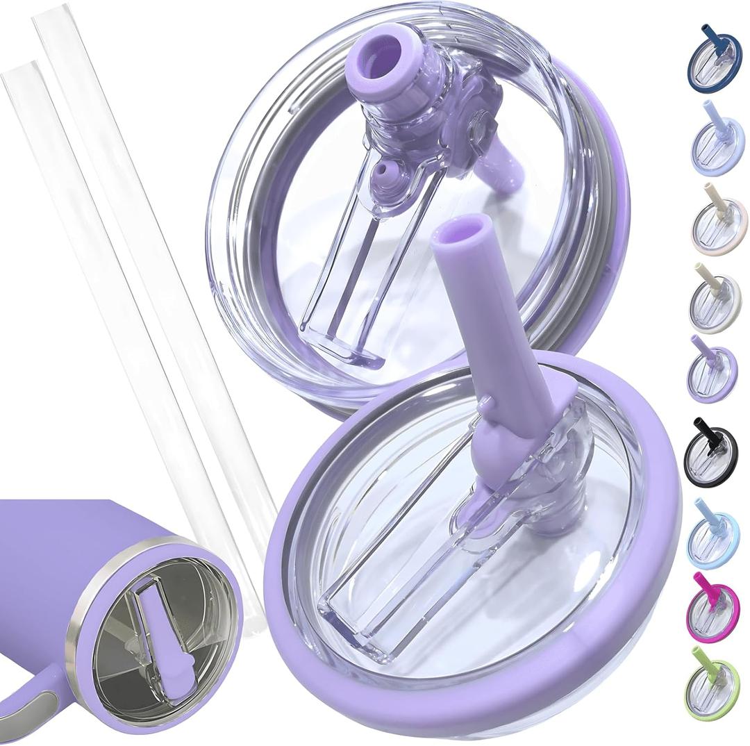 Leak Proof Flip Straw Lid Replacement for 40oz Stanley Quencher H2.0, No Spill Accessories with Extended Straw &Enhanced Sealed Lid (Purple)