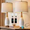 OYEARS 24.5 3-Way Dimmable Touch Control Bedside Table Lamp Set of 2 with USB and Type-C Charging Ports Modern Farmhouse Nightstand Lamp for Bedroom Living Room (Bulb Included)