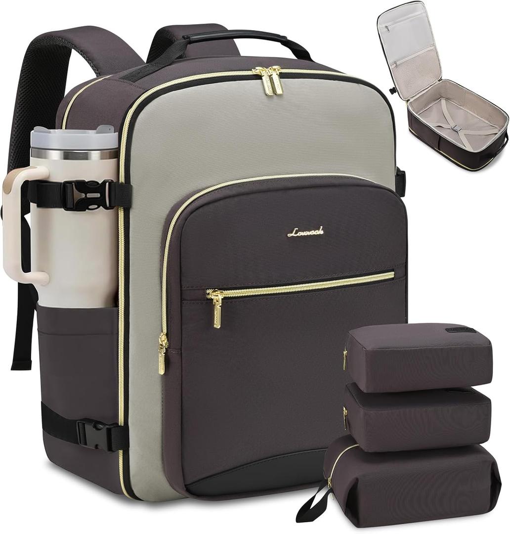 LOVEVOOK 40L Travel Backpack for Women & Men, Airline Approved Carry On Luggage with 3 Packing Cubes, TSA Overnight Bags, Waterproof Personal Item Bag, Weekender Essentials Backpacks fits 17" Laptop (Dark Grey-light Grey-black)