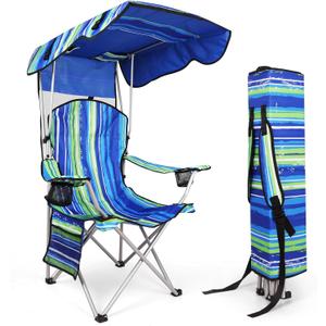 Portable Camping Chair with Canopy - Folding Chair with Canopy, Durable 600D Oxford Canopy Chair for Camping, Beach, Picnics, Fishing & Sports (1pack Stripe Green)