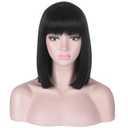 Short Straight Black Bob Wig with Bangs for Women | Natural Heat Resistant Synthetic Hair Wigs