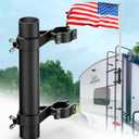 RV Flag Pole Holder - Aluminum Ladder Mount Bracket for 1-1.75" Poles, Compatible with Camper/Trailer/Truck Rails up to 1.5" Motorhome Flagstuff Support