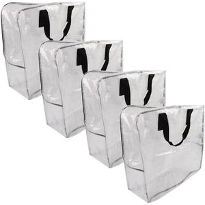 Clear Storage Bags with Zipper, Halloween & Christmas Wreath Storage Container, Large Square Gift Bag Organizer, Garland Decor Organizer, Wreath Carrier Case 25" 4-Pack