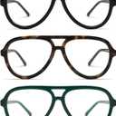 AMOMOMA 3 Pack Retro Aviator Reading Glasses for Women Men, Classic Large Oversized Reader Blue Light Computer Frame AM6111 C1+C2+C3 0.0X