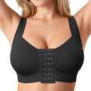 BRABIC Front Closure Post Surgery Compression Bras for Women Mastectomy Bra with Adjustable Straps Wirefree Bra (Large, Black)