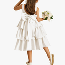 Crewneck Layers Flower Girl Satin Pageant Dress with Bow Knot Backless Birthday Party Formal Dress size 06
