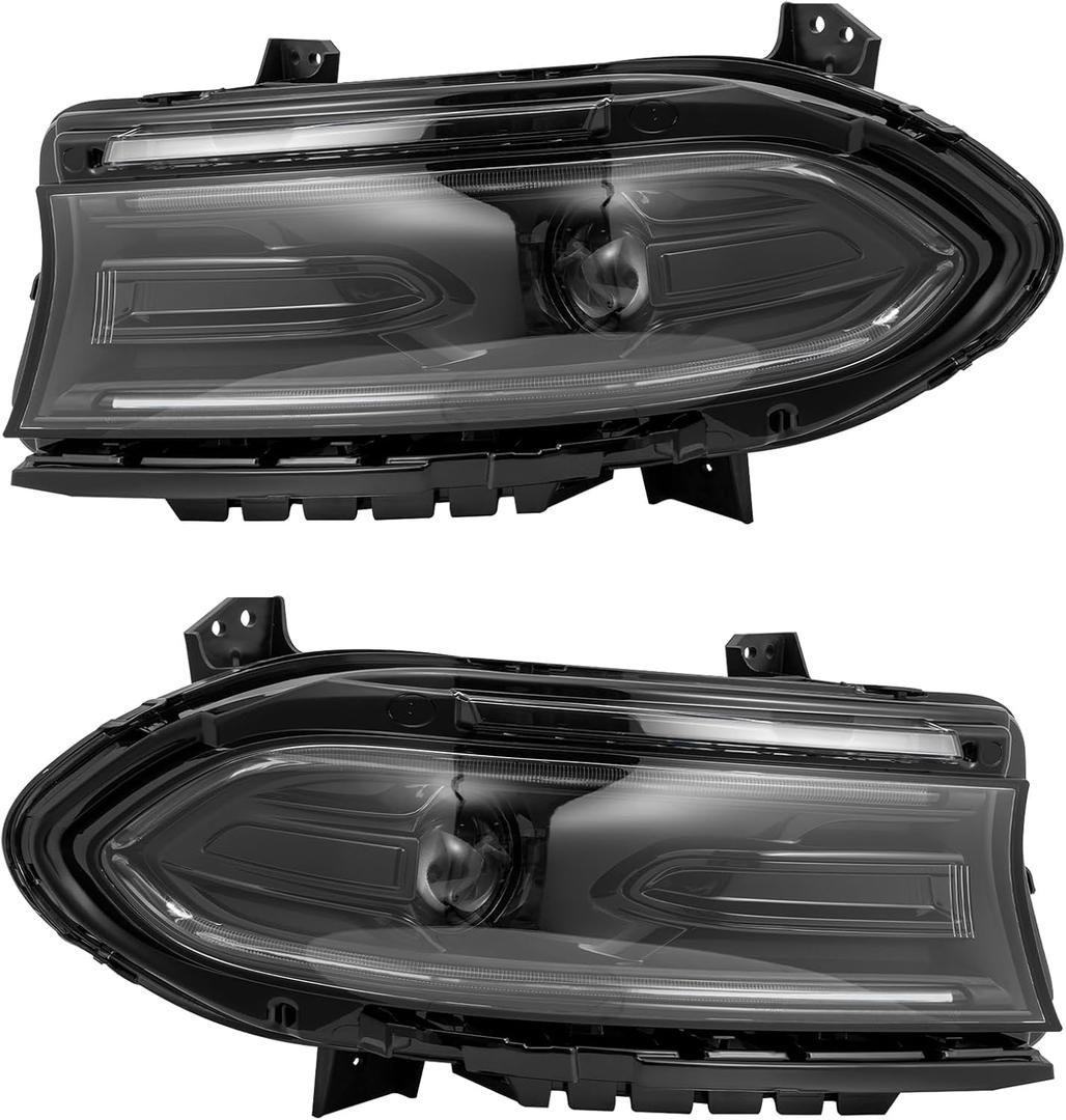 Headlight for 2022 2023Dodge Charger, Left Driver & Right Passenger Side Head Light, Front LED+Halogen Head lamp, LED DRL Projector OEM 68546771AC, 68546770AC (A Pair)