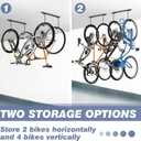 WALMANN Ceiling Mounted Bike Rack for Garage, Space-Saving Ceiling Bike Storage for 2 Bikes(Horizontally)/4 Bikes(Vertically), Adjustable Bike Hooks for Road Mountain Bikes