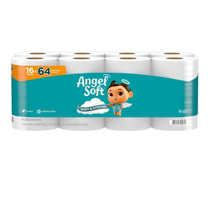 2 Pack Angel Soft Toilet Paper, 16 Mega Rolls = 64 Regular Rolls, Soft and Strong Toilet Tissue