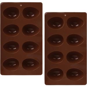 2Pcs 8-Cavity Silicone Easter Egg Molds, Egg Shaped Cake Pop Mold, Baking Supplies for Making Chocolate Jello Candy (Chocolate)