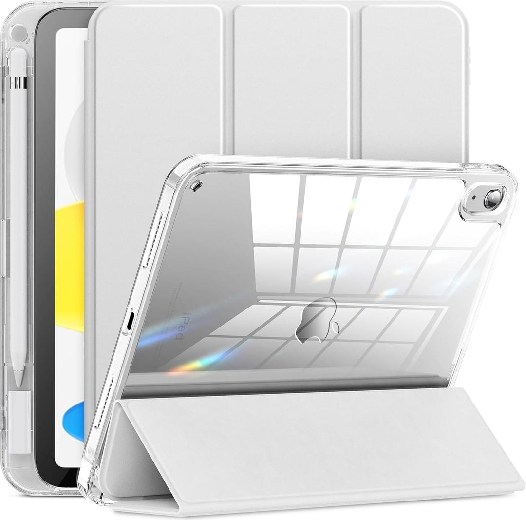 INFILAND Compatible with iPad A16 Case 11th Generation 11 Inch 2025, iPad 10th Generation Case 10.9 Inch 2022, Clear Protective Slim Cover with Apple Pencil Holder & Charging Adapter Slot (Silver)