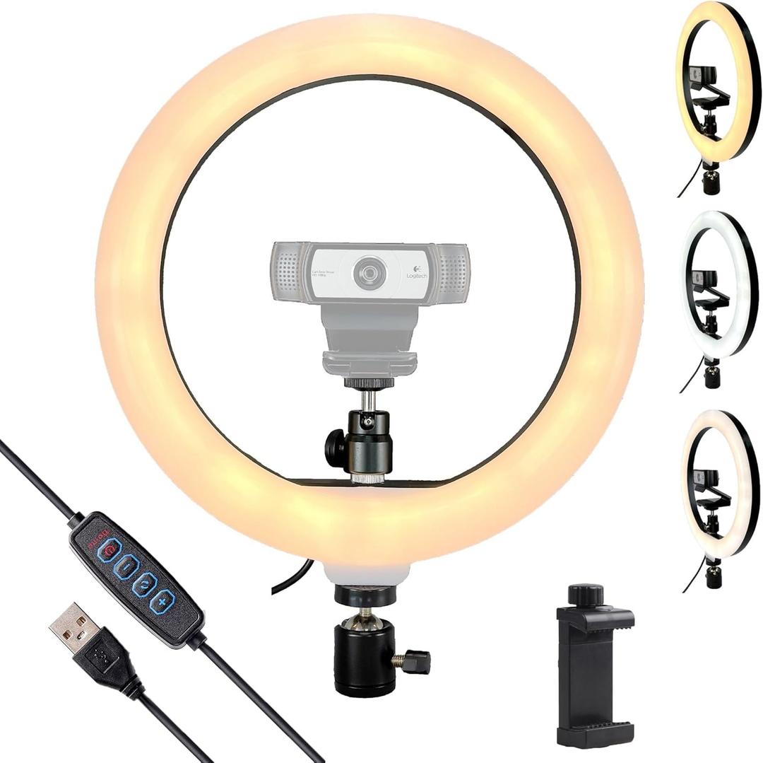 Webcam Light, Ring Light for Logitech Webcam C920,C922x,C930e,Brio 4K,C925e,MX Brio 4K,StreamCam,Brio 500,C615 1/4'' Screw Hole- 10'' Light (Without Tripod and Stand)