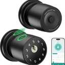 IRONZON Fingerprint Door Knob for Bedroom - 291Y 4-in-1 Keyless Bedroom Door Knob Smart Lock with App, One-tap Privacy Mode Setup, Auto-Lock Easy to Install - Matte Black