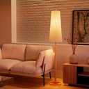 Globe Electric 61000173 63" Floor Lamp, Matte Brass, Wood Toned Accent, Long White Fabric Shade, in-Line On/Off Foot Switch, 6.7-Foot Clear Cord, 1-Light, 60W E26/Medium Base Bulb