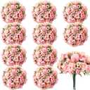 Tigeen 12 Pcs Peonies Artificial Flowers Faux Roses Silk Flowers Hydrangea Artificial Bouquet for Wedding Table Centerpiece Floral Vase Home Office Bridal Decor (Pink)
