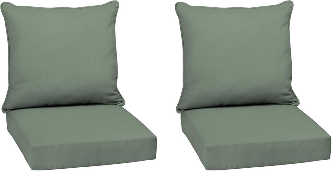 Arden earthFIBER Outdoor Deep Seat Cushion Set (2-Pack), 24 in x 24 in, Weather-Proof, Rain-Proof, Fade Resistant Patio Cushion for Chair, Sofa, and Couch Sage Green Texture