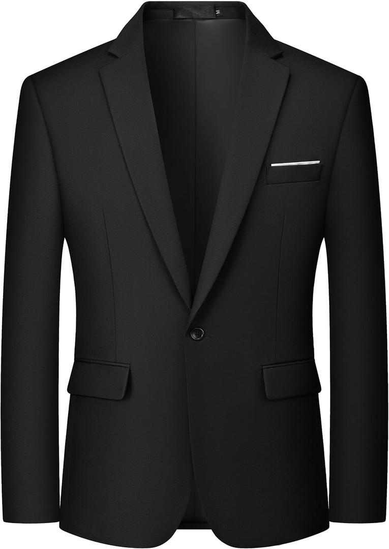 MAGE MALE Men's One Button Blazer Casual Solid Color Suit Jacket Slim Fit Lightweight Sport Coats Blazers (XX-Large, Black)