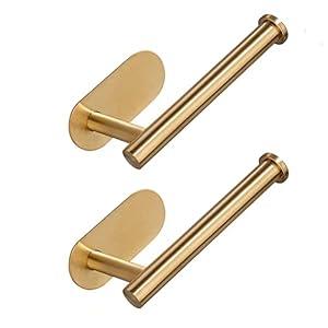 XDerlin Toilet Paper Holder Self Adhesive Roll Holder Wall Mount for Bathroom and Washroom No Drilling SUS304 Stainless (Brushed Gold, 2)