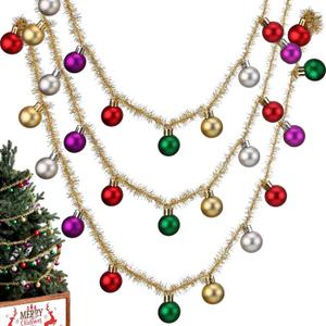 16 ft Colorful Christmas Ball Garland - Red, Green, Gold Tinsel Balls for Tree, Fireplace, Indoor/Outdoor Decor, Multi Color 