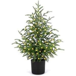 ENVEN 2FT Artificial Norfolk Pine Christmas Tree – Tabletop Faux Tree Unlit/Prelit with 50 LED Lights & 8-Function Battery Box, Pre-Assembled Holiday Decor for Home or Office (Prelit-2FT-1Pack)