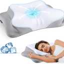 Cervical Neck Pillow, Memory Foam Pillows for Neck and Shoulder Pain Relief, 2 Heights Ergonomic Pillow with Breathable Ice Silk Cover, Neck Support Pillow for Side Back Stomach Sleepers, Odorless