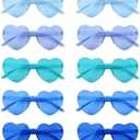 NACHLYNN 10 Pairs Heart Sunglasses Women Rimless Heart Shaped Sunglasses Candy Color Glasses for Costumes Cosplay (Blue Series)