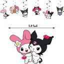 52PCS-Kuromi Birthday Party Supplies, Party Decorations Set Include Banner, Balloons, Hanging Swirls, Cake Cupcake Toppers, Tablecloth for Girls Kuromi Theme Party..