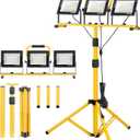 21000Lumen LED Work Lights with Stand - 3 Head Portable Work Light with 16FT Cord - IP66 Waterproof Tripod Worklights for Outdoor Indoor Job Site Workshop Garage Construction Site Lighting