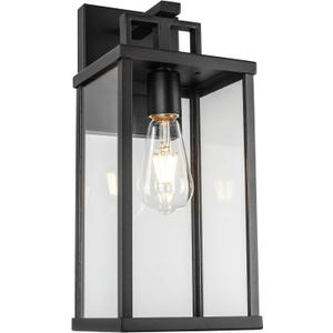 16 Inch Outdoor Wall Lantern, 1-Light Large Exterior Modern Wall Sconce Light Fixtures, Black Porch Light Wall Mount with Clear Glass, Waterproof Outside Wall Lighting for Patio Doorway