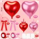 Jenaai 30 Sets Heart Foil Balloons Bulk, 30 18" Heart Balloons, 30 Satin Bows for Balloon and 2 Pcs Ribbons, Love Foil Balloon for Wedding Party Supplies Bridal(Pink, Red)