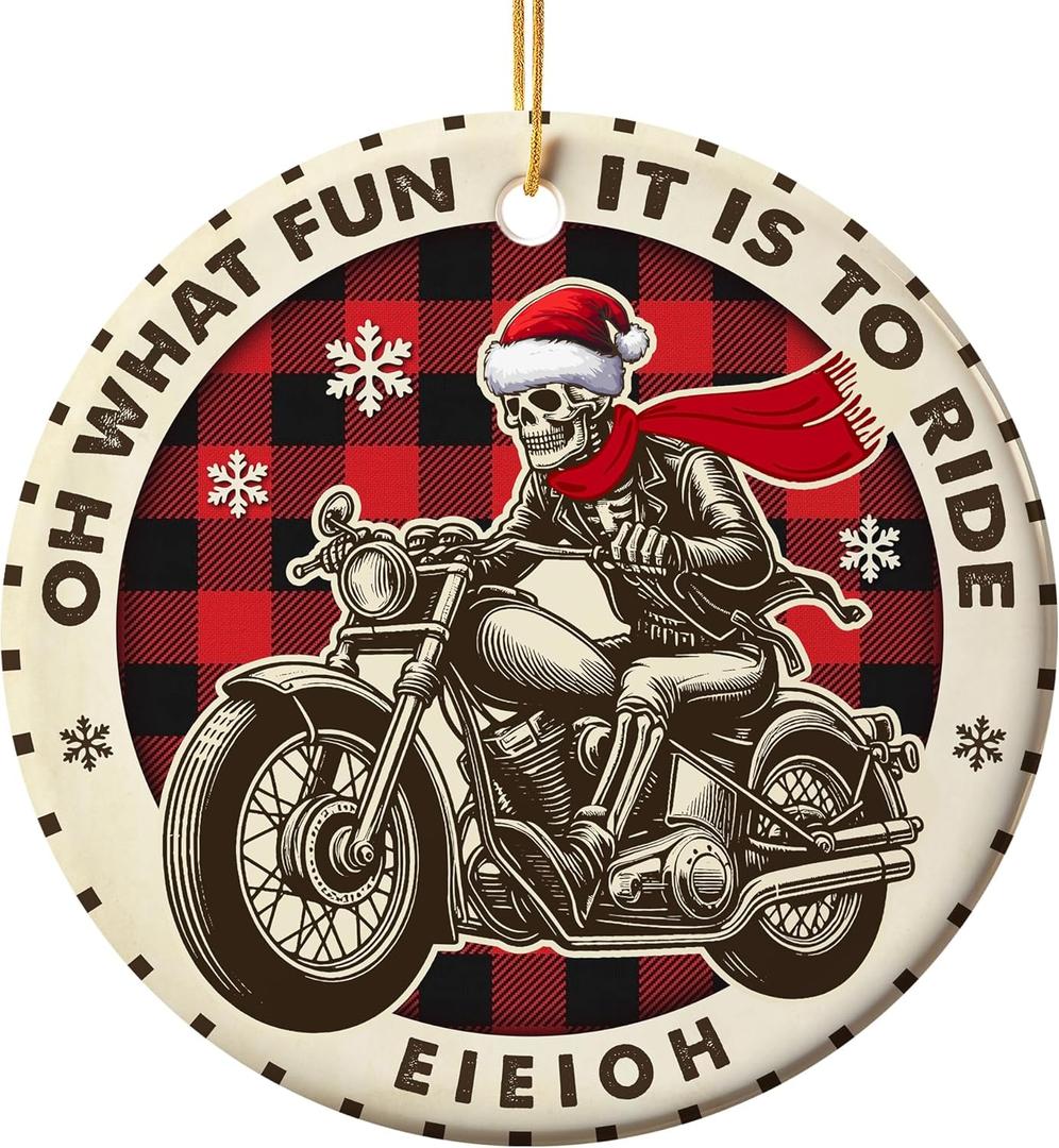 Motorcycle Ornament - Motorcycle Ceramic Ornaments for Christmas Tree - Double-Sided Printed Christmas Ornament