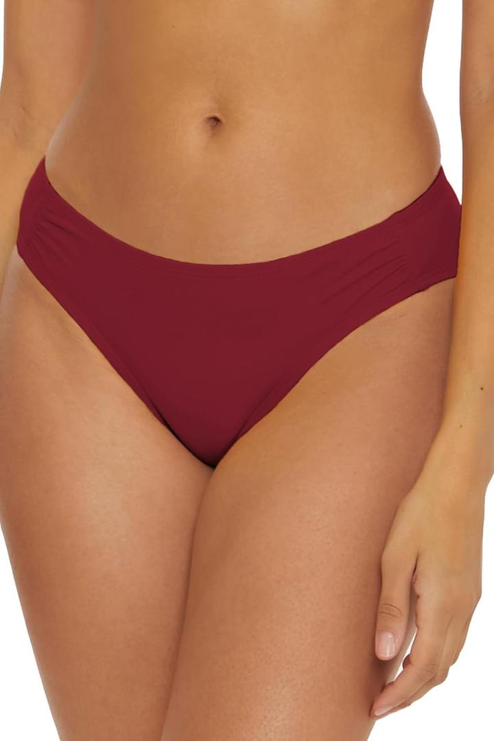 BCA by Rebecca Virtue Liana - Women's Side Shirred Bikini Bottom, Sexy Swimwear Separates for Women (Small, Burgundy)