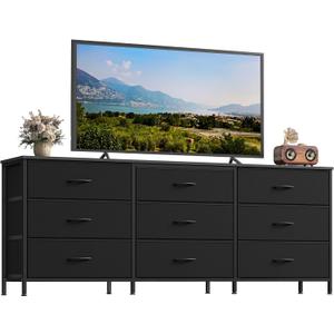 SONGMICS BELLAH Collection - Dresser for Bedroom, TV Stand for TVs Up to 70 Inches, Chest of Drawers for Living Room, Closet, Steel, 9 Drawers, Modern, Ink Black ULGS233BH02S, 13.8"D x 68.4"W x 26.8"H