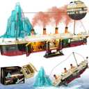 Tokmoc Titanic Building Set, 2288 Pcs Titanic Big Ship Model Block Set with Glacier and Glowing Light Strip, Giant Ship Building Model Set for Adults and Kids (Black)