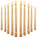 10 Inch Tall Taper Candles Spiral Candle, Set of 12 Tapered Candle, 8 hrs,Tasteless and Smokeless,Long Candle,Tall Candlesticks, Home Dinner, Party, Wedding, Halloween (12, Golden, 25cm)