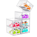 ARSTPEOE 6 Pack Upgrade Harder Shoe Organizer, Shoe Storage with Magnetic Front Door, Clear Shoe Boxes Foldable Space-Saving Shoe Rack for Sneaker Boot Container, Black