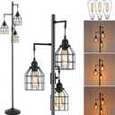 9MMML Floor Lamp for Living Room, Farmhouse Industrial Dimmable Floor lamp,3 Lights Metal Cage Tree Standing Lamp,68", 3Pcs Led Bulbs Included
