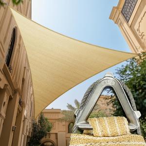 Shademart Heavy Duty 20' x 20' x 20' Beige Sun Shade Triangle Pro Ring Shade Sail, 260 GSM Commercial Grade UPF50 Sunshade, Reinforced Corners & Edges