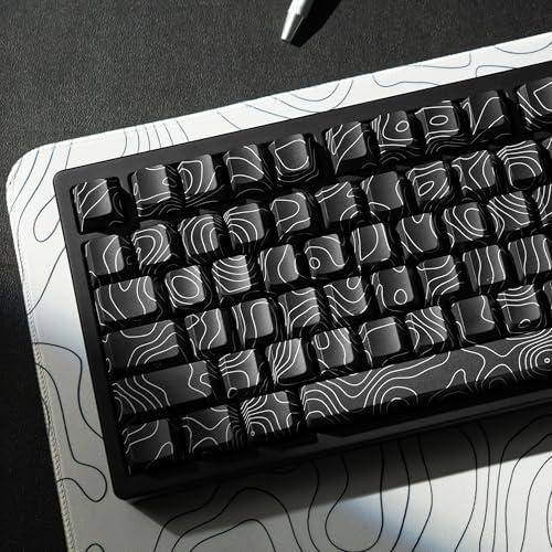 dagaladoo Black Topographic keycaps Double Shot PBT keycaps Shine Through Keyboard Keys Side Printed Key caps Cherry Profile Custom keycap Set for100%, 75%, 65%, 60% US Layout Mechanical Keyboard