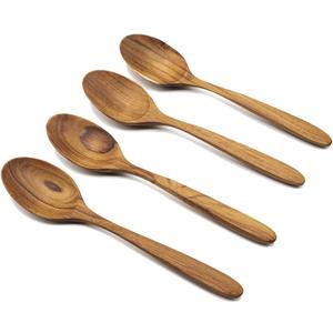 FAAY 4 Pcs Teak Wooden Spoons, 8 Inch Wood Soup Spoons Handcraft from High Moist-resistance Teakwood | Healthy Wooden Spoons for Eating