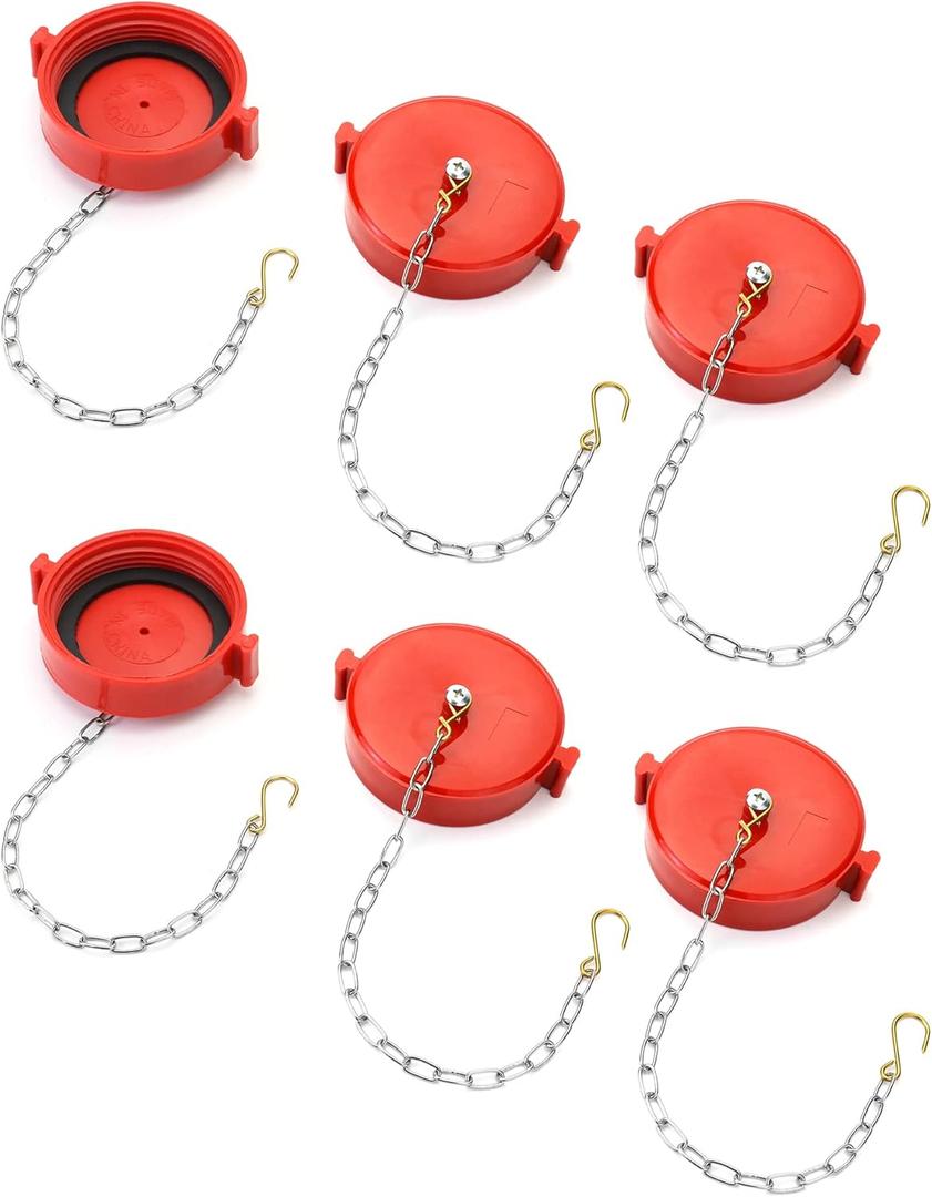 QWORK 2-1/2" NST/NH Plastic Fire Hose Connection Standpipe Cap Fitting and Chain Fire Equipment, Red - 6 Pack Anti Theft FDC Caps (2.5 Inch)
