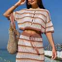 HUUSA Women's 2 Piece Crochet Swimsuit Cover Ups 2025 Hollow Out Bathing Suit Coverup Beach Outfits Crop Top and Skirt Sets (Large)