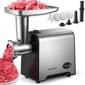 KEENSTAR 3000W Max Heavy Duty Electric Meat Grinder with Sausage Stuffer Maker & Kubbe Kit, Food Grinder with Blade & 3 Plates, Stainless Steel Meat Mincer Machine for Home Kitchen Use