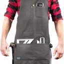 Hudson Durable Goods Deluxe Edition Waxed Canvas Tool Apron for Men and Women, Heavy Duty Work Apron with Pockets for Tools, Adjustable Crossback Straps - Grey