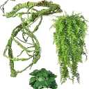 Kathson 3 PCS Reptile Vines Plants Flexible Bendable Jungle Climbing Vine Terrarium Plastic Plant Leaves Pet Tank Habitat Decor for Bearded Dragons Lizards Geckos Snakes Frogs and More Reptiles