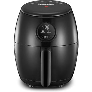 Elite Gourmet EAF2612D Personal 2.1Qt Compact Space Saving Programmable Hot Air Fryer, Oil-Less Healthy Cooker, Timer & Temperature Controls, 1000W, Black