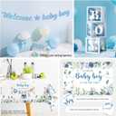 cocomigo 260PCS Baby Boy Baby Shower Decorations All-in-One Set with Baby Boy Balloon Arch, Tableware, Advice Cards, Cake Topper, Balloon Box, Backdrop, Sash, Corsage, Etc. Serves 20
